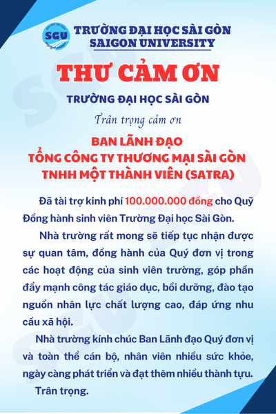 THƯ CẢM ƠN SATRA